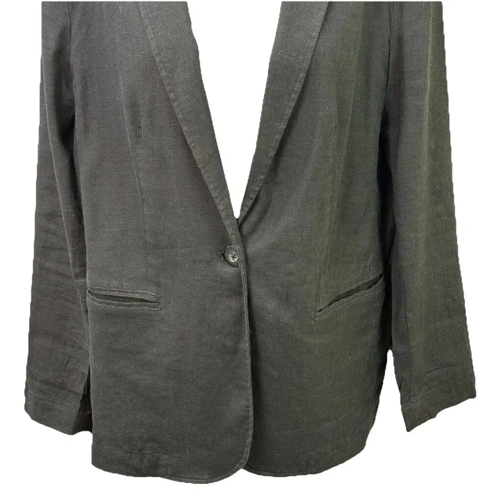 J. Jill Linen Blend Black Blazer Women's PS One Button Relaxed Stretch Pockets